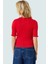 Pamuklu Polyester Elastan Karışımlı Fitted Bluz Bisiklet Yaka Kısa Kollu Yıkamalı 4