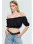 Kadın Polyester Bürümcük Dokuma Crop Bluz Carmen Yaka Kısa Kol Özel Tasarım Zarifane 1