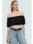 Kadın Polyester Bürümcük Dokuma Crop Bluz Carmen Yaka Kısa Kol Özel Tasarım Zarifane 2