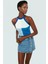 Renk Bloklu Triko Crop Bluz Halter Yaka Yazlık Polyester Günlük Konforlu Kesim Dayanıklı Malzeme 2
