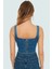 Pamuklu Denim Bluz Crop Kesim Kare Yaka Yazlık Kaliteli Işçilik Zarifane Tasarım 4