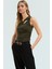 96% Polyester 4% Elastan Fitted Bluz Asimetrik Yaka Kolsuz Tasarım Zarifane 2