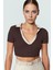 Esnek Örme Kısa Kollu Crop Bluz Polo Yaka Polyester Karışım Günlük Kullanım Için 2