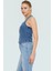 Stretch Denim Bluz Ön Fermuarlı Halter Yaka Regular Günlük Kombinler Özenle Seçilmiş 4