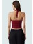 Vücuda Oturan Boyundan Bağlamalı Crop Bluz Polyester Elastan Sandy Dokuma Yüksek Kalite 3