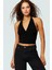 Vücuda Oturan Boyundan Bağlamalı Crop Bluz Polyester Elastan Sandy Dokuma Yüksek Kalite 3