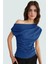 Şık Dökümlü Örme Bluz Asimetrik Yaka Kısa Kol Regular Kalıp Özel Tasarım Modern Stil 2