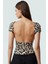 Çok Leopar Desenli Örme Fitted Crop Bluz Sırt Detaylı Rahat Yazlık Özel Tasarım 3