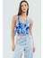 Boyundan Bağlamalı Crop Bluz Soyut Desenli Örme Tül Günlük Stil Yüksek Kalite 1