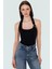 Fitted Kalıp Viskoz Ribana Crop Bluz Boyundan Bağlamalı Yaka Günlük Stil 2