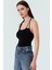 Fitted Kalıp Viskoz Ribana Crop Bluz Boyundan Bağlamalı Yaka Günlük Stil 3