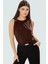 Aksesuar Detaylı Kolsuz Örme Bluz Fitted Sandy Dokuma Günlük Stil Mükemmel Uyum 2