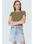 Viskoz Polyester Karışımlı Çizgili Crop Bluz Fitted Kalıp Kısa Kol Rahat Kullanım 2
