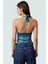 Vücuda Oturan Boyundan Bağlamalı Crop Bluz Polyester Elastan Sandy Dokuma Yüksek Kalite 3