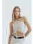 Tül Detaylı Örme Bluz Asimetrik Yaka Crop Kesim Yazlık Konforlu 1