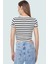 Viskoz Polyester Karışımlı Çizgili Crop Bluz Fitted Kalıp Kısa Kol Rahat Kullanım 3