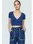 Kısa Kollu Crop Bluz V Yaka Fitted Kalıp Viskoz Kumaş Uzun Ömürlü Dayanıklı Malzeme 1