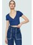 Kısa Kollu Crop Bluz V Yaka Fitted Kalıp Viskoz Kumaş Uzun Ömürlü Dayanıklı Malzeme 2