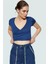 Kısa Kollu Crop Bluz V Yaka Fitted Kalıp Viskoz Kumaş Uzun Ömürlü Dayanıklı Malzeme 3