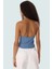 Fitted Kalıp Viskoz Ribana Crop Bluz Boyundan Bağlamalı Yaka Günlük Stil 3