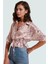 Çiçek Desenli Saten Bluz; Kadın Crop Düğmeli; 100% Polyester Dayanıklı Malzeme Şık Görünüm 1