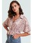 Çiçek Desenli Saten Bluz; Kadın Crop Düğmeli; 100% Polyester Dayanıklı Malzeme Şık Görünüm 2