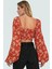 100% Viskoz Yazlık Crop Bluz Çok Çiçek Desenli Balon Kollu Fitted Özel Tasarım 3