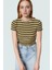 Viskoz Polyester Karışımlı Çizgili Crop Bluz Fitted Kalıp Kısa Kol Rahat Kullanım 1