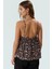 Yazlık Kadın Terrycotton Crop Bluz Ince Askılı Leopar Desenli Oversize Şık Görünüm 3