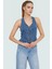 Pamuklu Stretch Denim Bluz Renk Halter Yaka Fitted Casual Yaz Özel Tasarım Şık Görünüm 1