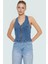 Pamuklu Stretch Denim Bluz Renk Halter Yaka Fitted Casual Yaz Özel Tasarım Şık Görünüm 2