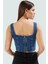 Denim Crop Bluz Fitted Kalıp Kare Yaka Yazlık Özel Tasarım Modern Stil Şık Görünüm 3