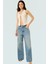 Fitted Crop Bluz Renk Poliviskon Kaşkorse V Yaka Yarım Pat Düğme Seçkin Malzeme 1