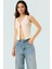 Fitted Crop Bluz Renk Poliviskon Kaşkorse V Yaka Yarım Pat Düğme Seçkin Malzeme 2