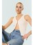 Fitted Crop Bluz Renk Poliviskon Kaşkorse V Yaka Yarım Pat Düğme Seçkin Malzeme 3