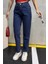 Düz Orta Kadın Mavi Slim Fit Mom Pantolon 3