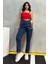 Düz Orta Kadın Mavi Slim Fit Mom Pantolon 4