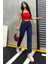 Düz Orta Kadın Mavi Slim Fit Mom Pantolon 5