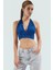Super Crop Fitted Örme Bluz Boyundan Bağlamalı Soyut Desen Yazlık Konforlu Kesim 2