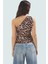 Asimetrik Yaka Kolsuz Bluz %88 Polyester %12 Elastan Çok Leopar Desen Premium Kalite 3