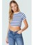 Rahat Viskoz Ribana Kumaş Çizgili Crop Bluz Fitted Günlük Stil Trend Tasarım Konforlu Kesim 1