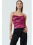 Fitted Crop Bluz Baskılı Tül Örme Degaje Yaka Günlük Mükemmel Uyum Konforlu Kesim Trend Tasarım 2