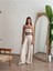 Aztek Motifli Şerit Korse Crop Cepli Lastikli Palazzo Pantolon Modern Etnik Yazlık Boho Keten Takım 3