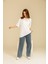 Kadın Beyaz Oversize Bisiklet Yaka %100 Pamuk Düz Basic Yazlık T-Shirt 5