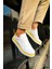 J979 Santoni Ortopedik Taban Günlük Cilt Erkek Sneaker Spor Ayakkabı Cbt Beyaz/sarı 2