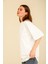Kadın Beyaz Oversize Bisiklet Yaka %100 Pamuk Düz Basic Yazlık T-Shirt 4