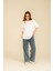 Kadın Beyaz Oversize Bisiklet Yaka %100 Pamuk Düz Basic Yazlık T-Shirt 5
