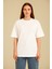 Kadın Beyaz Oversize Bisiklet Yaka %100 Pamuk Düz Basic Yazlık T-Shirt 6