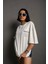 Unisex Bisiklet Yaka Baskılı Oversize T-Shirt - Beyaz 2