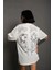 Unisex Bisiklet Yaka Baskılı Oversize T-Shirt - Beyaz 3